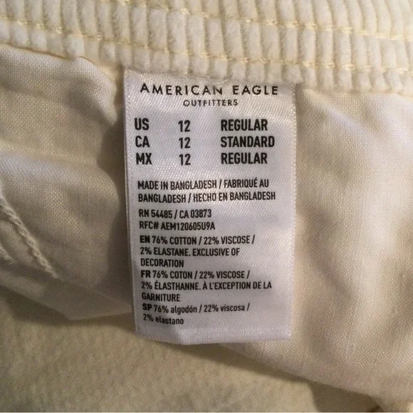 American Eagle Super High Rise Baggy Wide Leg Corduroy Pants Cream 12R - Picture 5 of 8